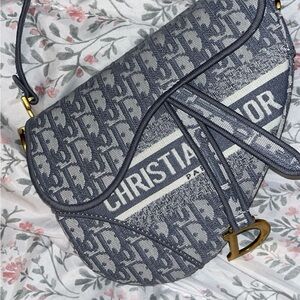 Christian Dior Saddle Handbag Logo Embroidered Oblique Canvas Medium